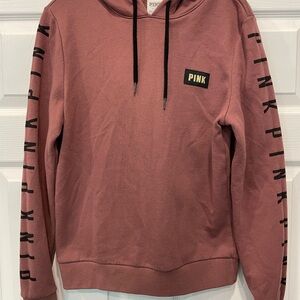 Victoria's Secret Pink Hoodie with Black Sleeve Graphics Size M